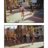 Photos of kids riding bikes down city street